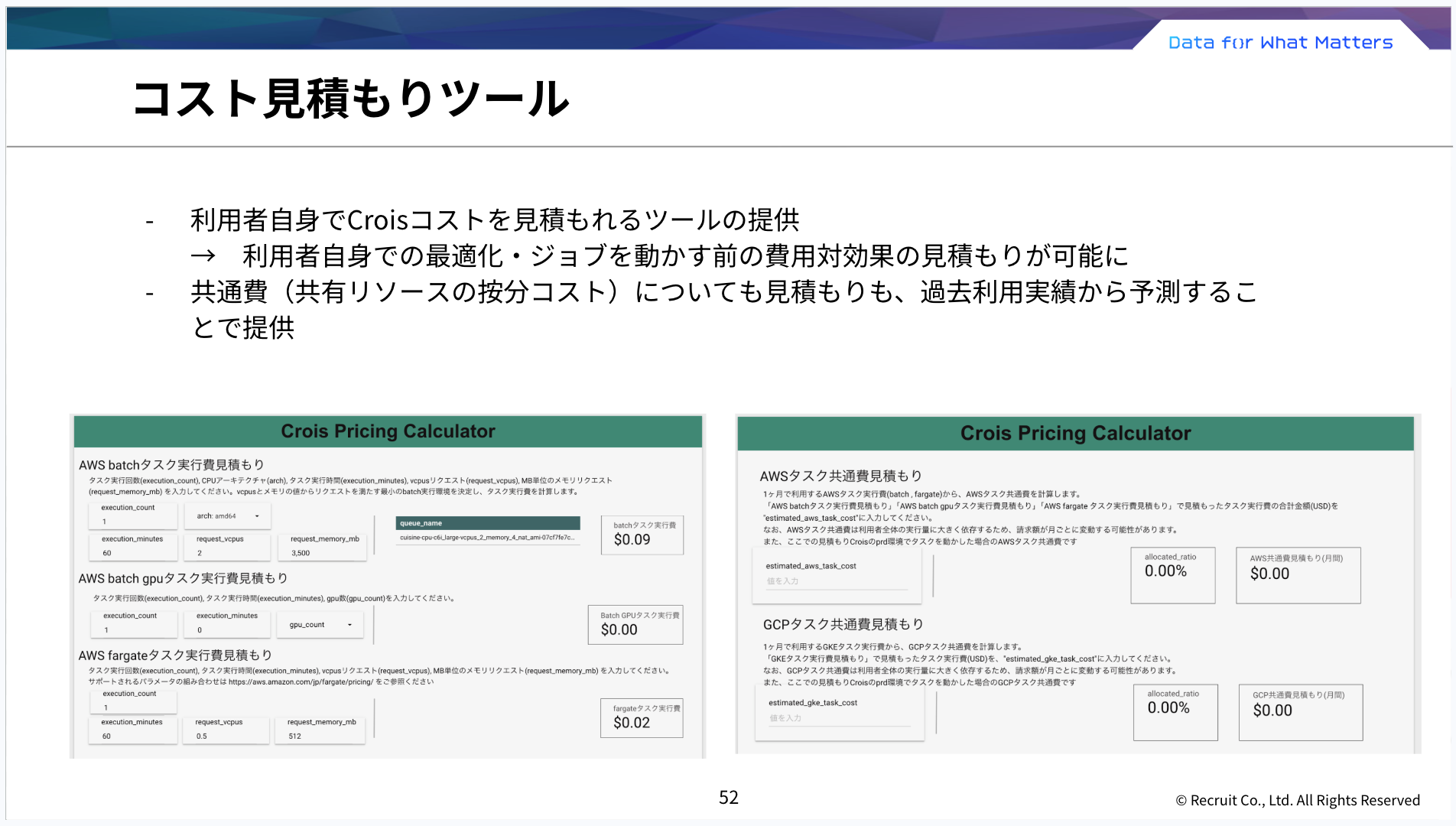 コスト見積もりツール：最適化・費用対効果予測、過去実績ベース共通費予測